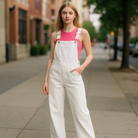 NWT Juicy Couture Wide Leg Overalls Large, WHITE - Picture 1 of 11